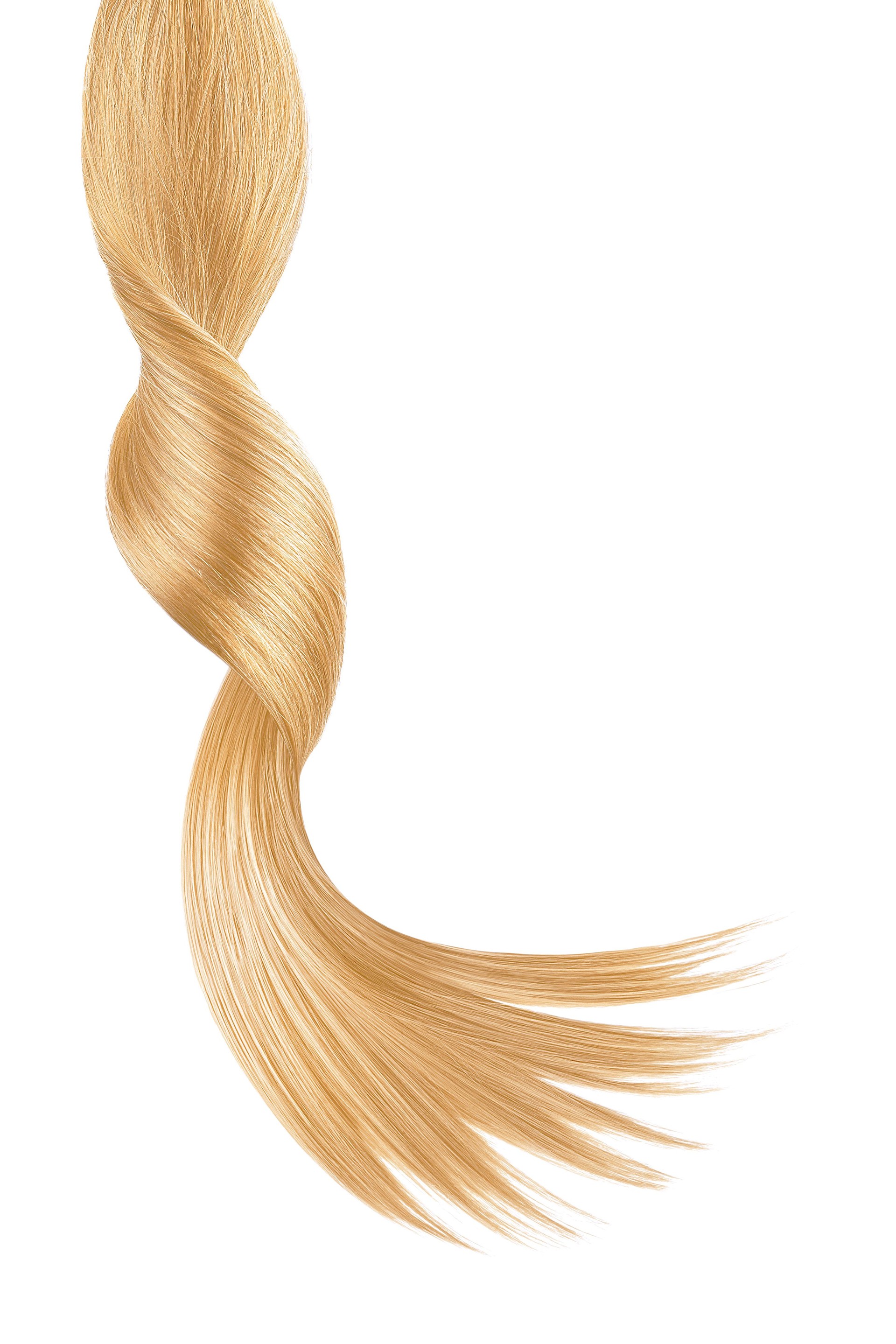 Blond shiny hair on white background, isolated